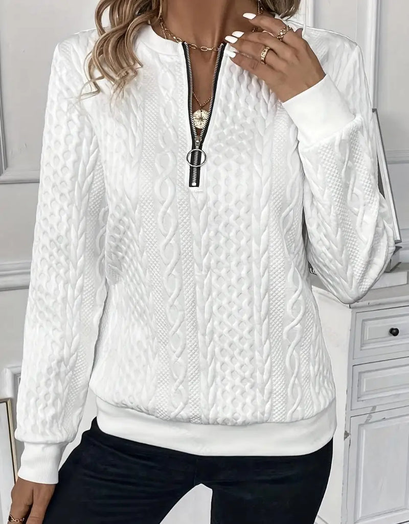 Élise – Sweat femme zippé texturé à manches longues
