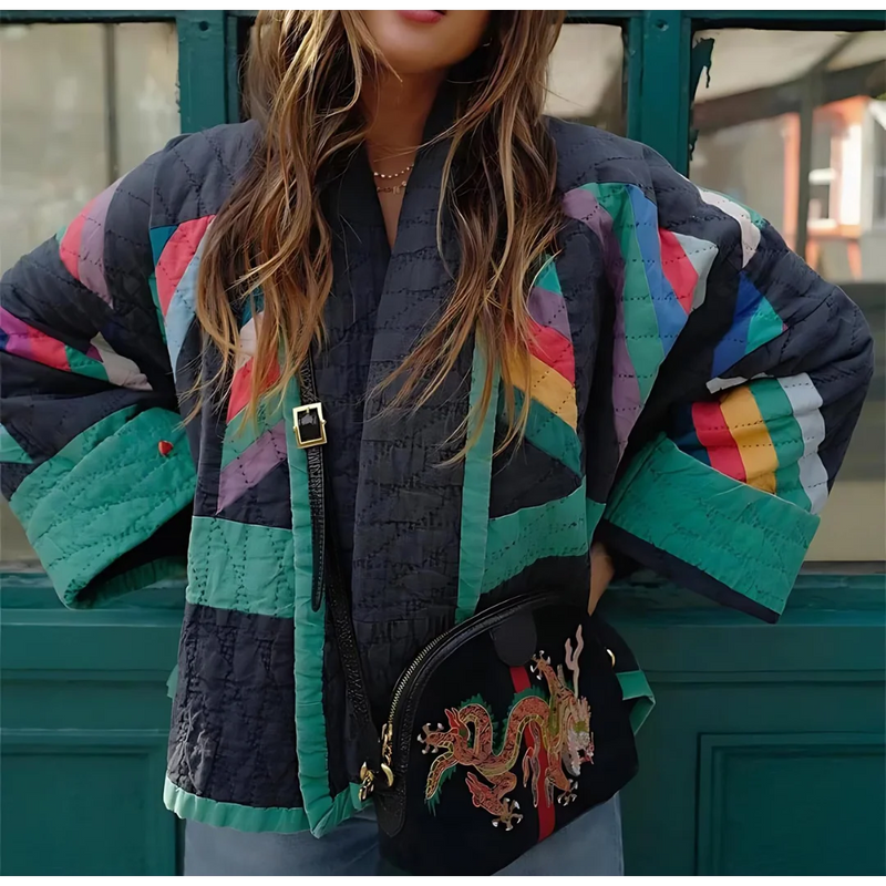 Zoé – Veste ample patchwork à manches évasées