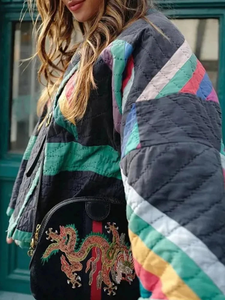 Zoé – Veste ample patchwork à manches évasées