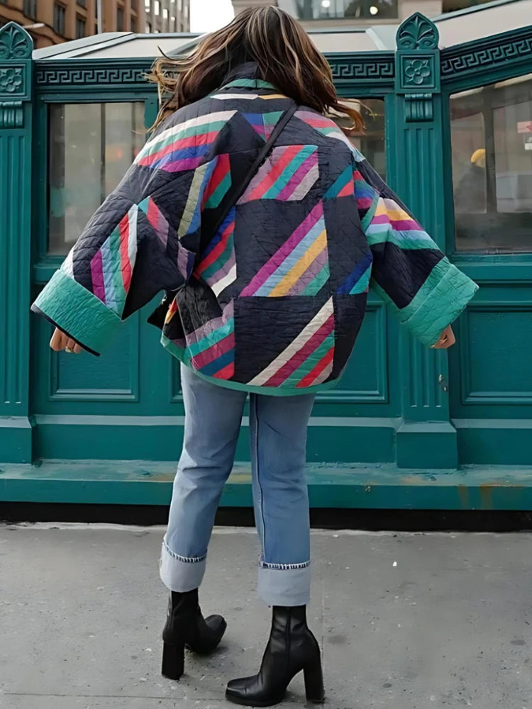 Zoé – Veste ample patchwork à manches évasées