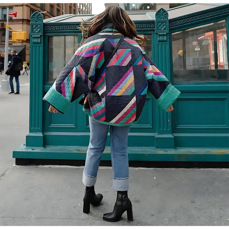 Zoé – Veste ample patchwork à manches évasées