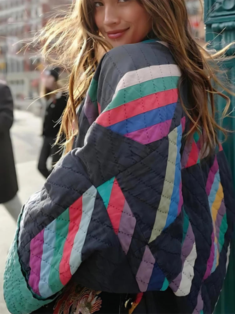 Zoé – Veste ample patchwork à manches évasées
